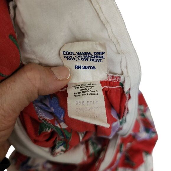 Vintage 80s Hawaiian Puff Sleeve Floral Dress Women Size S Red Midi - Picture 6 of 6